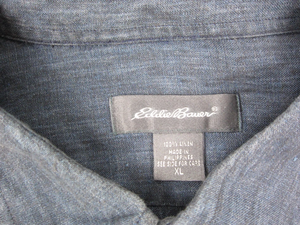 Eddie Bauer Shirt Adult Extra Large XL Blue 100% Linen Mens Button Down Casual - Image 3 of 4