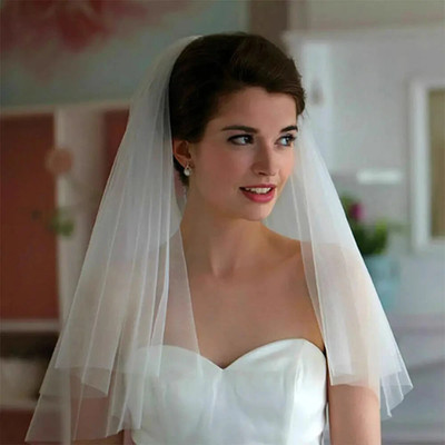 Elbow Length Two Layer Ivory Bid Cut Edge Wedding Veil  Tulle white custom