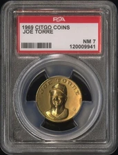 1969 Baseball Citgo Gas Pin Coin JOE TORRE St. Louis Cardinals PSA 7 NEAR MINT