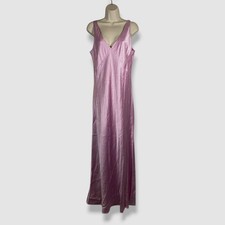 Vince. Women's Pink Satin Crinkled Double V-Neck Sleeveless Slip Dress Size L
