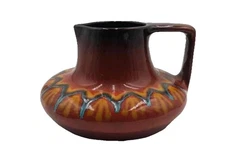 Vtg MCM Ceramic Hand-Painted Glazed Handle Home Decor Jug Pitcher Vase ITALY