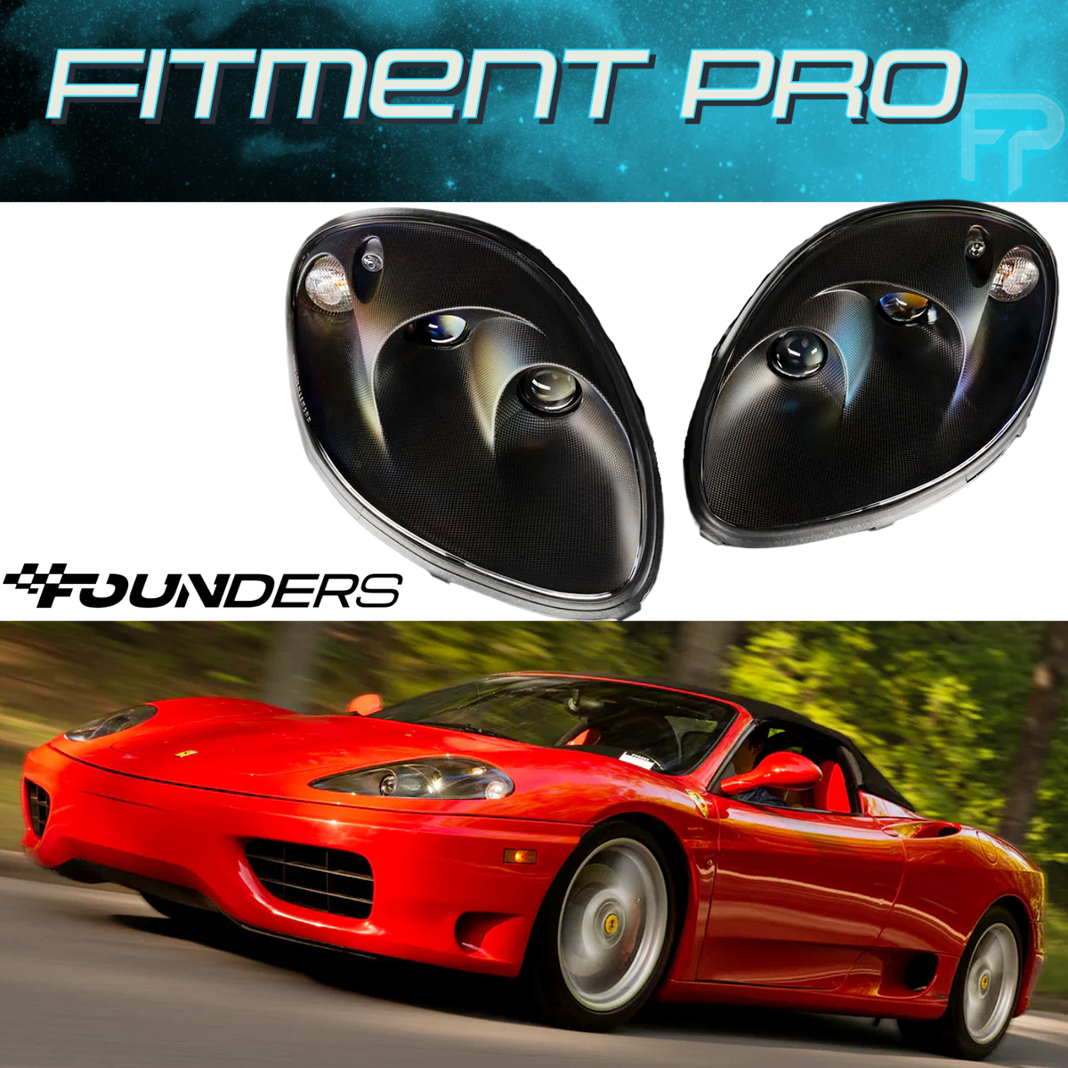 Ferrari フェラーリ　マグライト Founders Carbon Fiber LED Headlights For 2000-2005 Ferrari 360