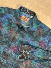 Robert Graham Leafy Dreams Button Up Shirt Men Sz Large Tropical Flip Cuff