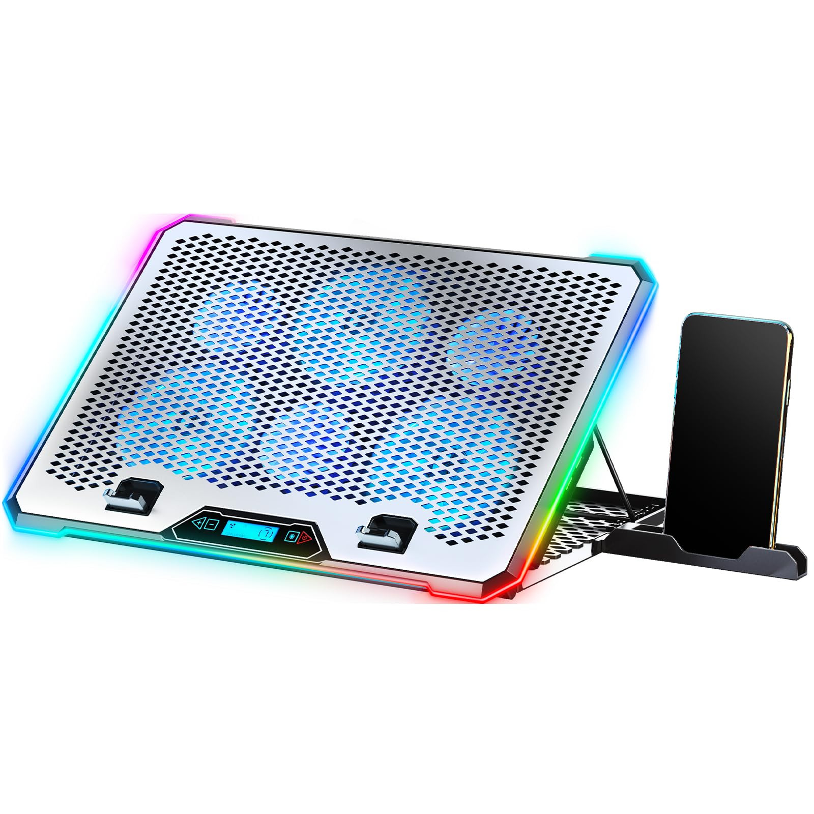 Aluminum Alloy Laptop Cooling Pad，RGB Gaming Laptop Cooler with 6 Quiet Cooli...