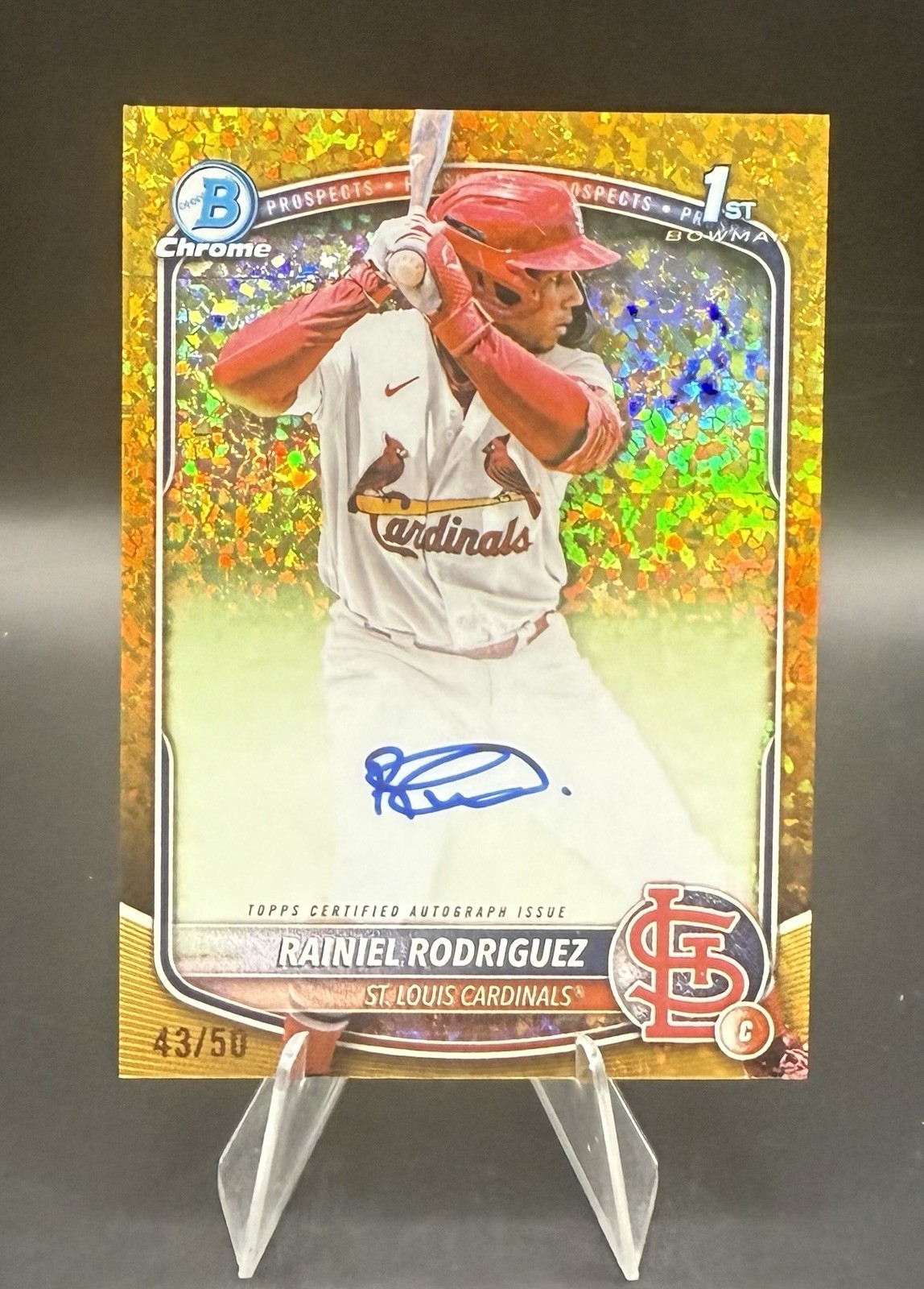2025 BOWMAN CHROME-PR 1ST AUTO CPA-RR RAINIEL RODRIGUEZ GOLD MINI DIAMOND 43/50