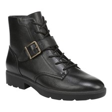 Vionic Womens Catina Black Leather Lace Up Zipper Combat Moto Ankle Boot Size 9