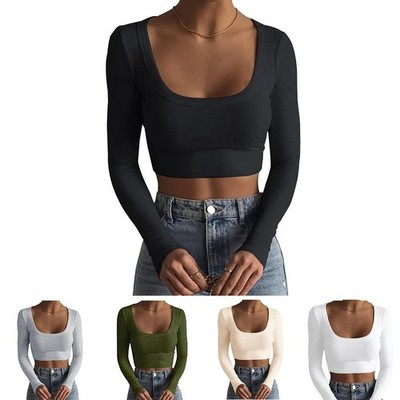 Exposed Navel T-Shirt Slim Fit Oberteil 5 % Elasthan in mehreren Farben erhältlich