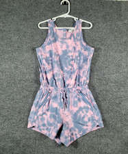 Athleta Girl On The Go Romper Small Tie Dye Purple Gray Stretch Gym Drawstring