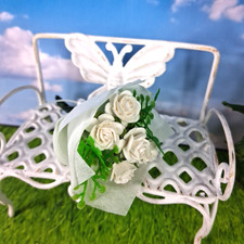 Mini Handmade Rose Bouquet w/ Ferns Tissue Paper Dollhouse Miniature Flowers