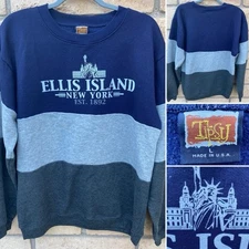Vintage Ellis Island New York Graphic Sweatshirt Sweater Jumper Worn Size L
