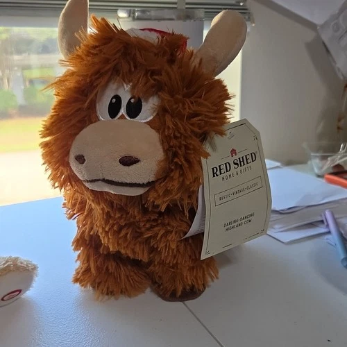 Singing Red Shed Highland Cow Stuffed Animal Plush Brown/Beige Small w/ Tags 