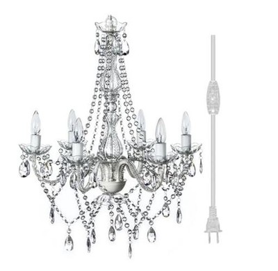 Outdoor 12V Plug-in 6-Light Crystal Chandelier, White 6 Light Crystal White