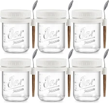 LANDNEOO 6 Pack Overnight Oats Containers with Lids and Spoons, 16 oz White 