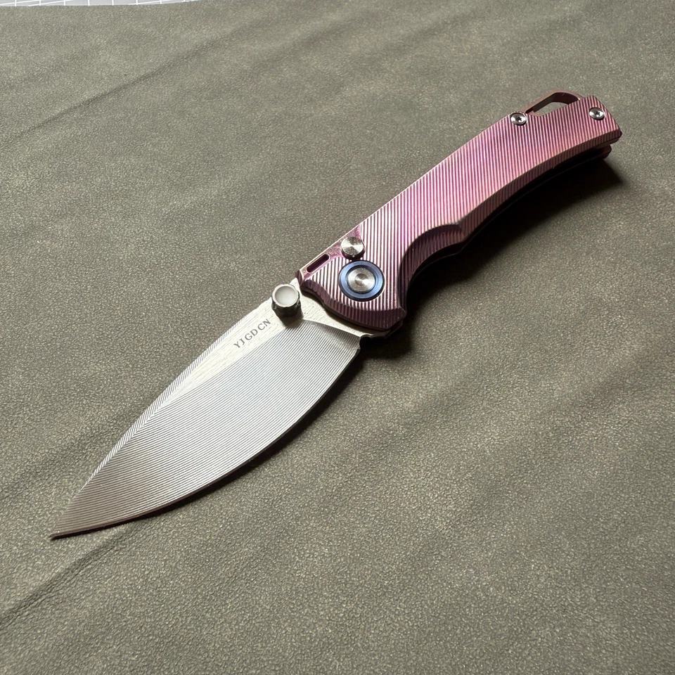 YJGDCN RIHE Design Folding Knife M390 Blade Button lock Titanium Handle YJ2526 - Image 4 of 4