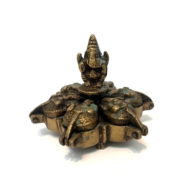 Indian Brass Kumkum Box For Make-Up Powders, Spices, Ganesh Design, 6 Sections - Image 1 of 4