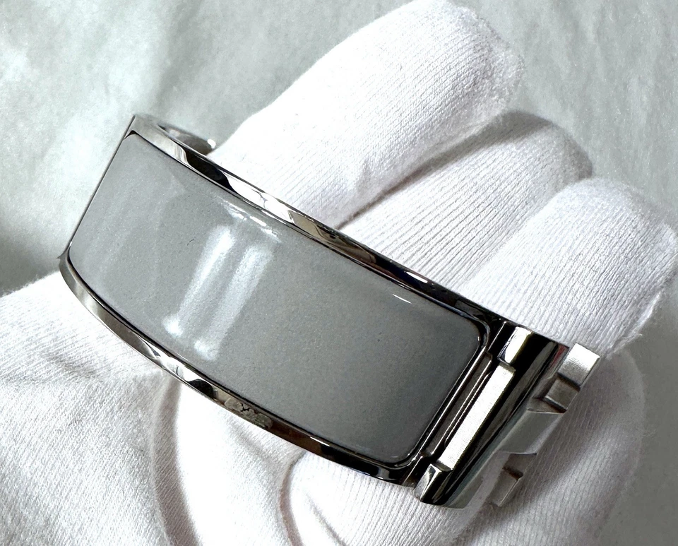 Pulsera HERMES Clic H Ancha Gris Esmalte Paladio Talla M Usada Buena Auténtica Foto 4 de 4