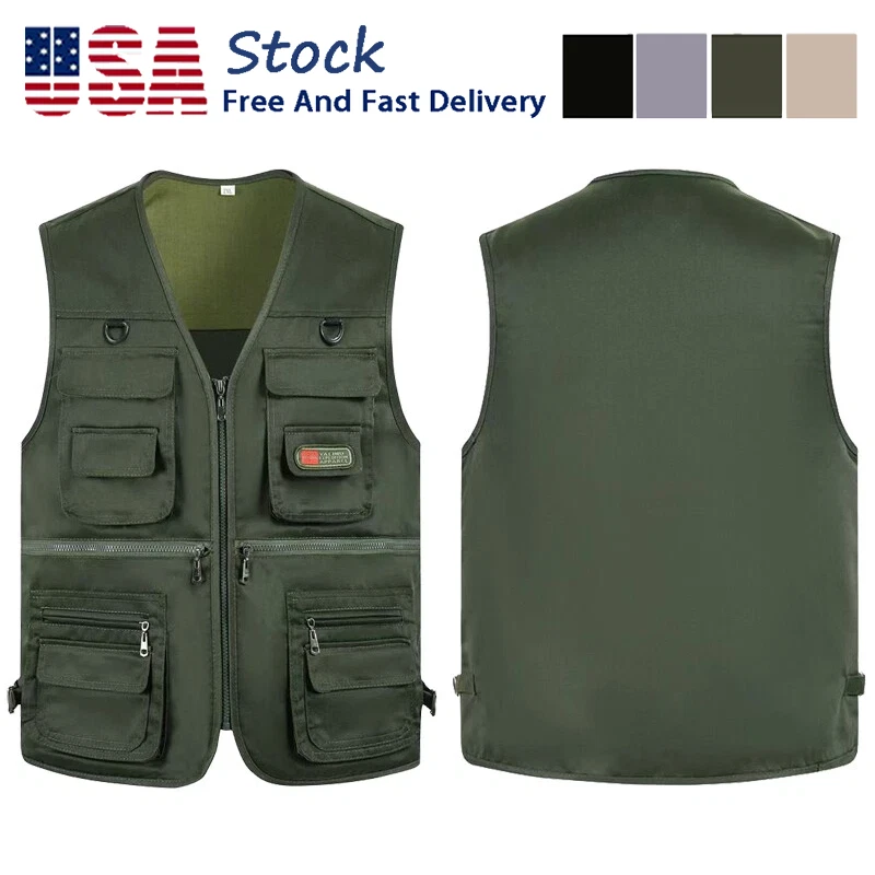 Men's Cargo Multi Pocket Utility Vest Fishing Hiking Camping Gilet Waistcoat Top