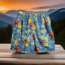 Breakwater Blue Floral Hawaiian Nylon Swim Board Shorts Mens XL 32 Waist