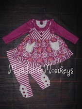 NEW Boutique Floral Tunic Dress  Ruffle Leggings Purple Outfit Set