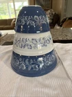 Set of 3 VTG Pyrex Colonial Mist Mixing Bowls Blue & White 401 402 403