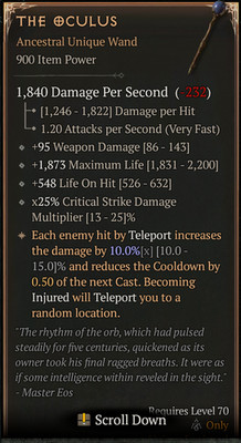   DIABLO 4 SEASON 13   The Oculus   Ancestral Unique Wand   0-4 GA