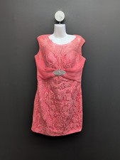 Sleeveless Jewel Lace Sheath Fitted A Line Women's Party Prom Dress 16 Coral
