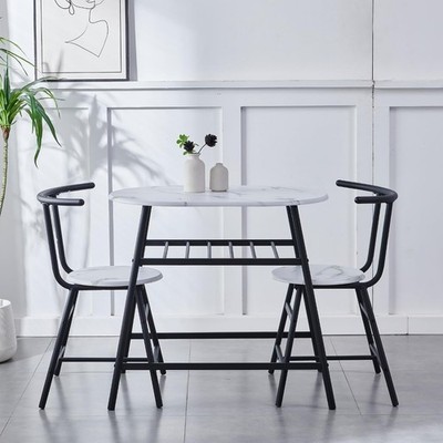 Weißer kleiner Esstisch und Stühle 2er Set kompakt 3-teilig Küche Frühstück