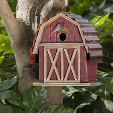 Glitzhome 10.25" H Hanging Birdhouse Rustic Wooden Barn Garden Bird House for...
