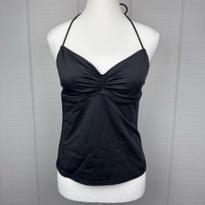 Victoria  s Secret Black Halter Tankini Swim Top Cinched Front Tie Closure Cups M