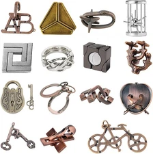 15 pcs IQ Test Puzzle Brain Teaser Metal Wire Puzzles Mind Game Educational... 