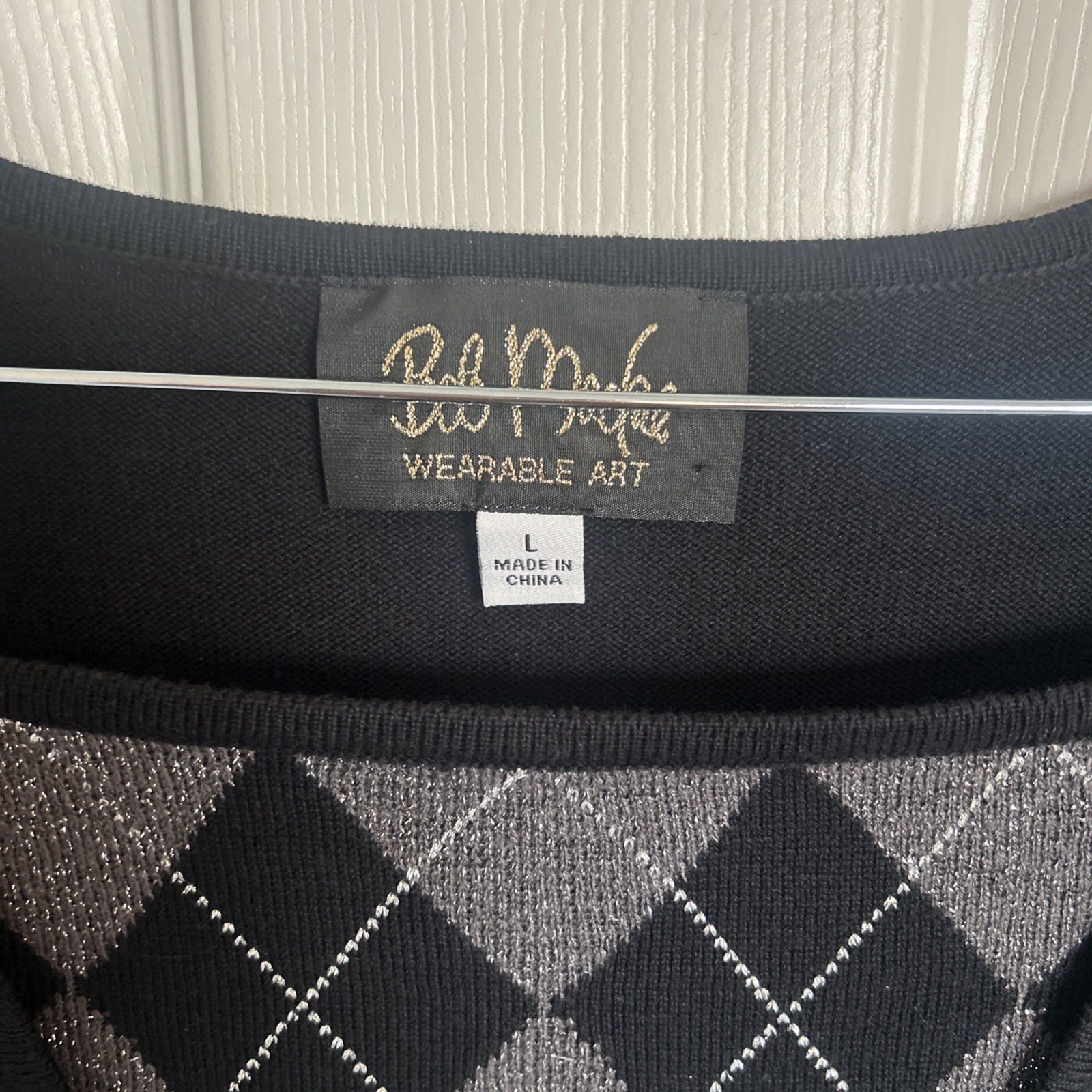 Bob Mackie Wearable Art Sweater Metallic Argyle I… - image 3