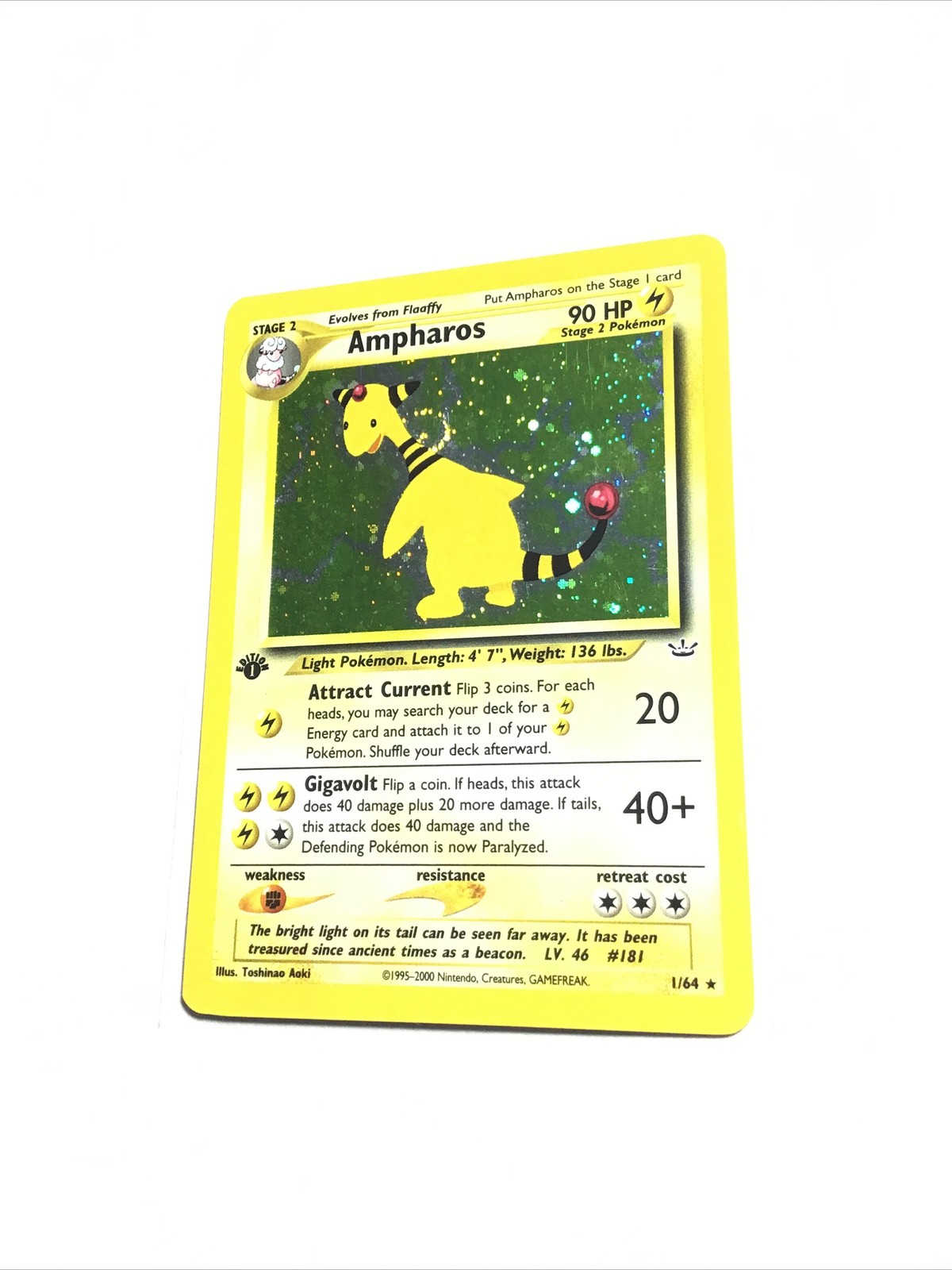AMPHAROS - 1st Edition Neo Revelation - HOLO SWIRL - 1/64 - Pokemon Card - EXC