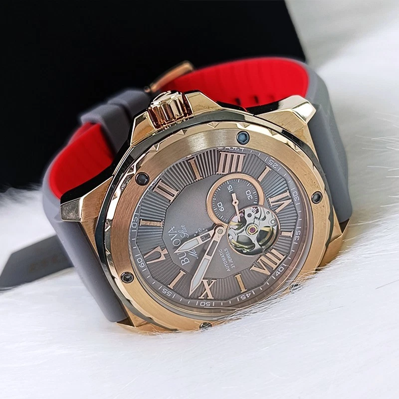 Bulova Marine Star Rose Gold Dial Grey Rubber Strap Men's Automatic Watch 98A228 - Image 4 of 4