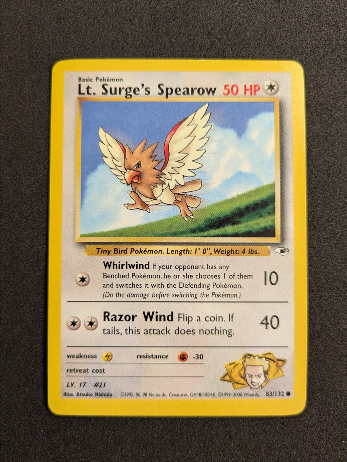 Pokemon Card - Vintage - Lt. Surge's Spearow - 83/132 - Gym - MP