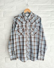 Vintage 90s Wrangler Plaid Western Shirt Long Sleeve Pearl Snap Men's XL