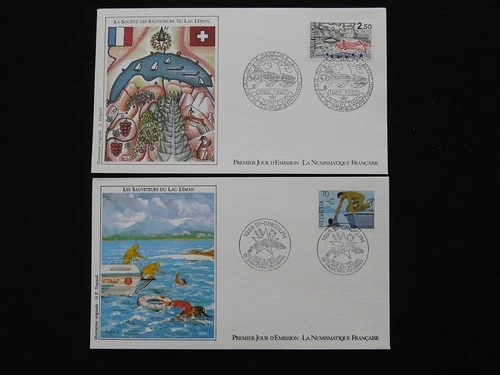 FDC France 1985 (x2) rescue in Leman Lake joint issue with Switzerland