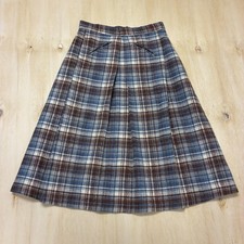 Vintage Sears Skirt Girls 10 Blue Plaid A-Line Knee Pleated Pockets Casual