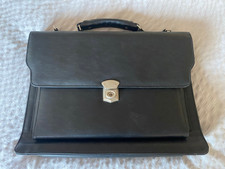 Carlton Men's Soft Black Leather Executive Briefcase with Strap