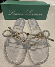 Lauren Lorraine Breeze Clear Rhinestone Embellished Flat Slide Sandals Size 8.5