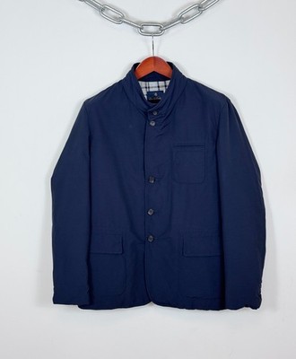 Brooks Brothers Herren Navy Blau Feldjacke Mantel Baumwolle Nylon Kariert...