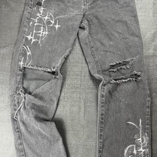 Baggy Cybersiglism 90s Boyfriend Jeans with White Graffiti Graphics