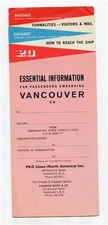 P&O Lines North America Vancouver Embarking Passengers Essential Information 