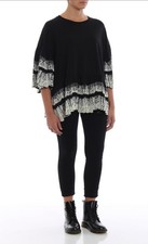 Alexander McQueen McQ Black White Faux Lace Embellished  Jersey Knit Sz Xs