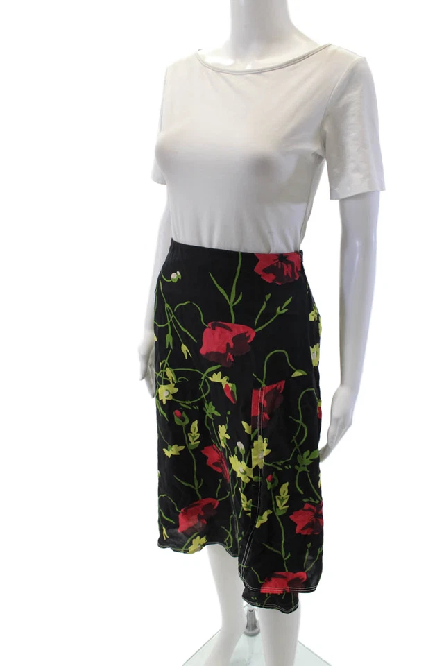 Серая женская шелковая юбка длиной до колена на молнии с цветочным узором Jason Wu черная размер 2 - Изображение 2 из 4