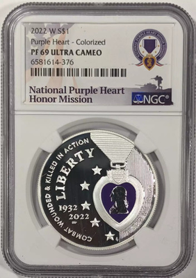 #ad #ad 2022 W Purple Heart Commemorative Proof Silver Dollar Colorized NGC PF69 Ultra $137.50