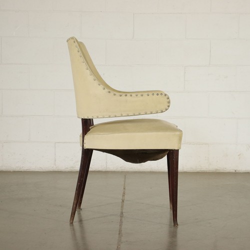 Elegante Sedia Vintage con Braccioli Skai Legno Tinto Design Anni 50 Italia - Foto 3 di 10