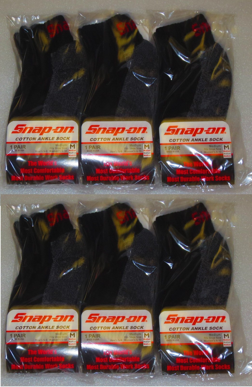 6 PAIRS Men's BLACK Snap-On Ankle Socks MEDIUM *FREE SHIPPING* MADE IN USA *NEW*