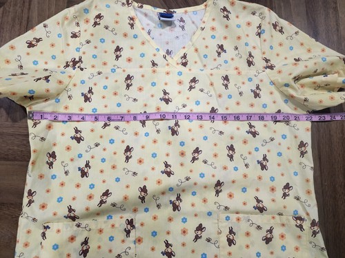 Disney Scrub Top Sz Large L Yellow Nurse Shirt Medical Bambi Themed Deer Floral - Picture 4 of 8