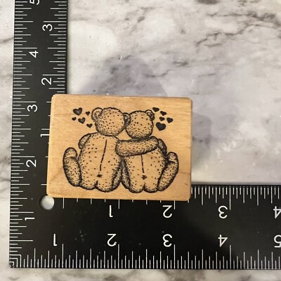 PSX Teddy Bears Hugging Love Valentine's D-449 Wood Mounted Rubber Stamp