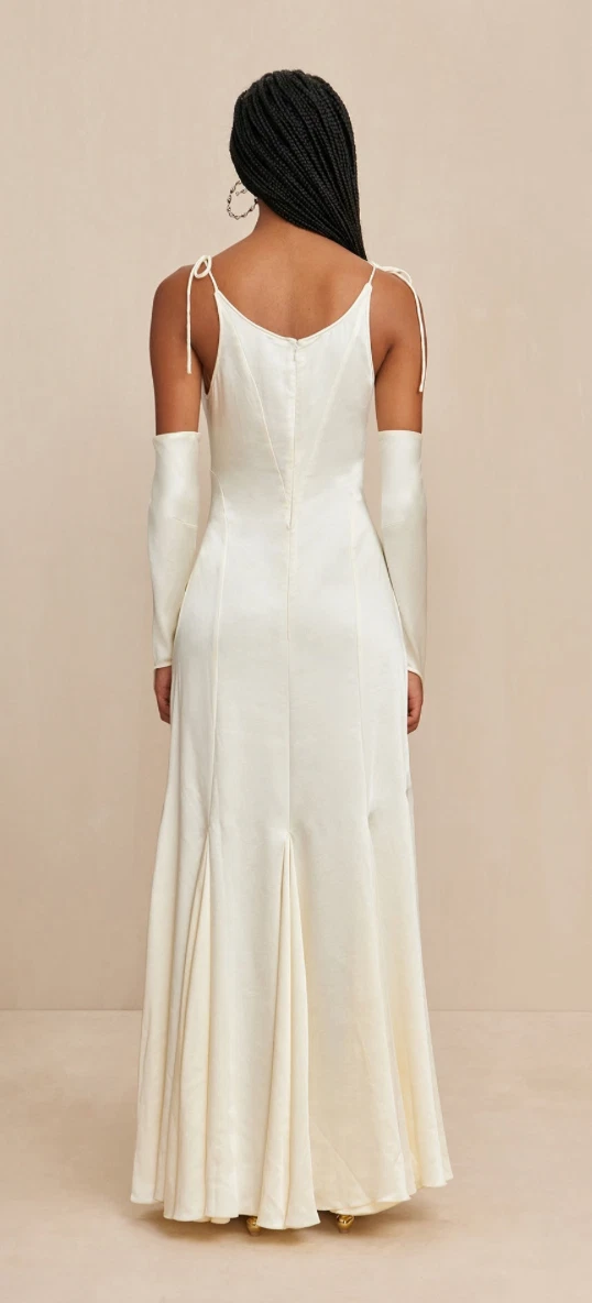OFF WHITE Abito da sposa nuovo cult Gaia Nassia bianco sporco raso US 4